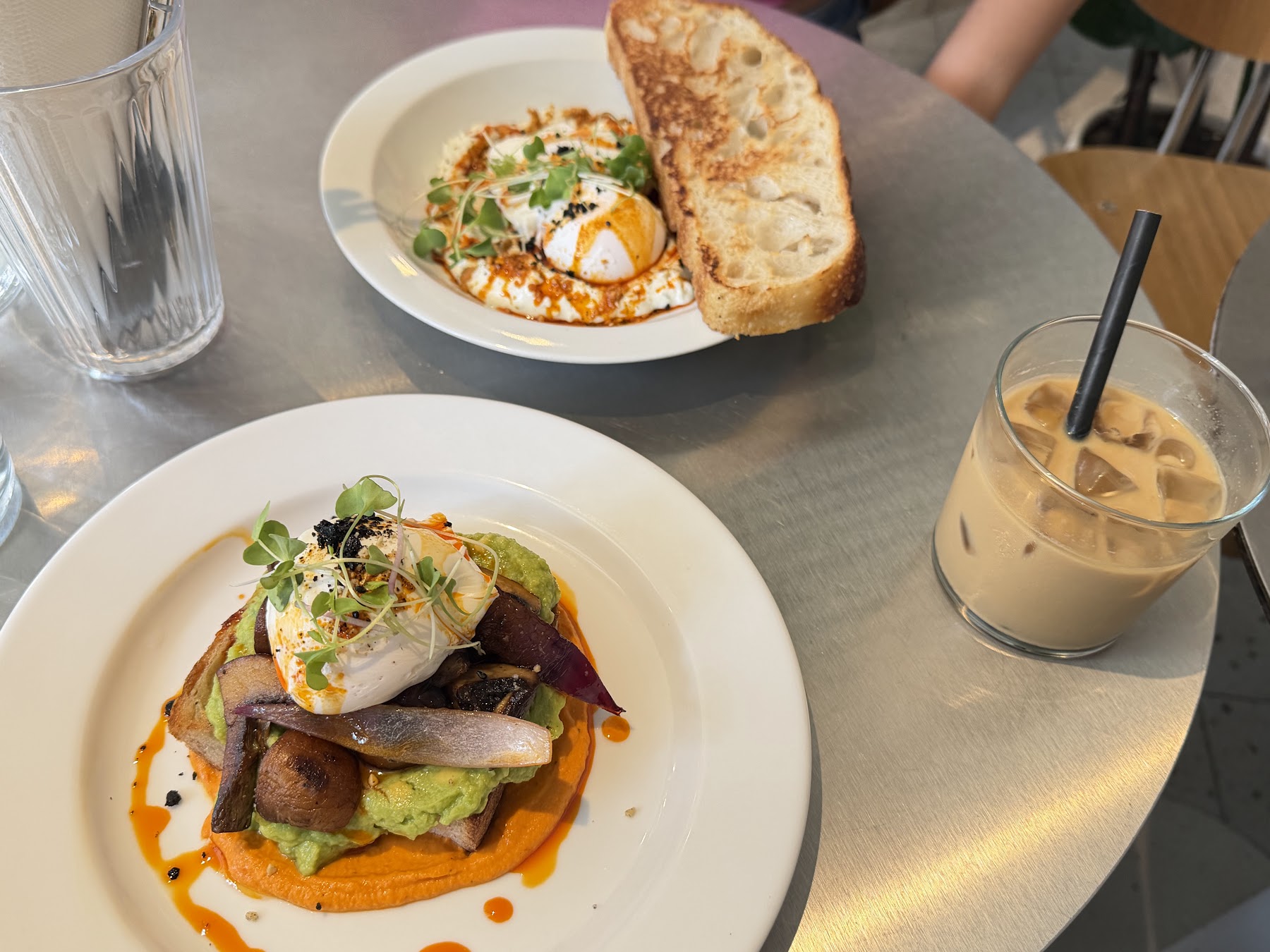 eggs on avocado toast with mushrooms